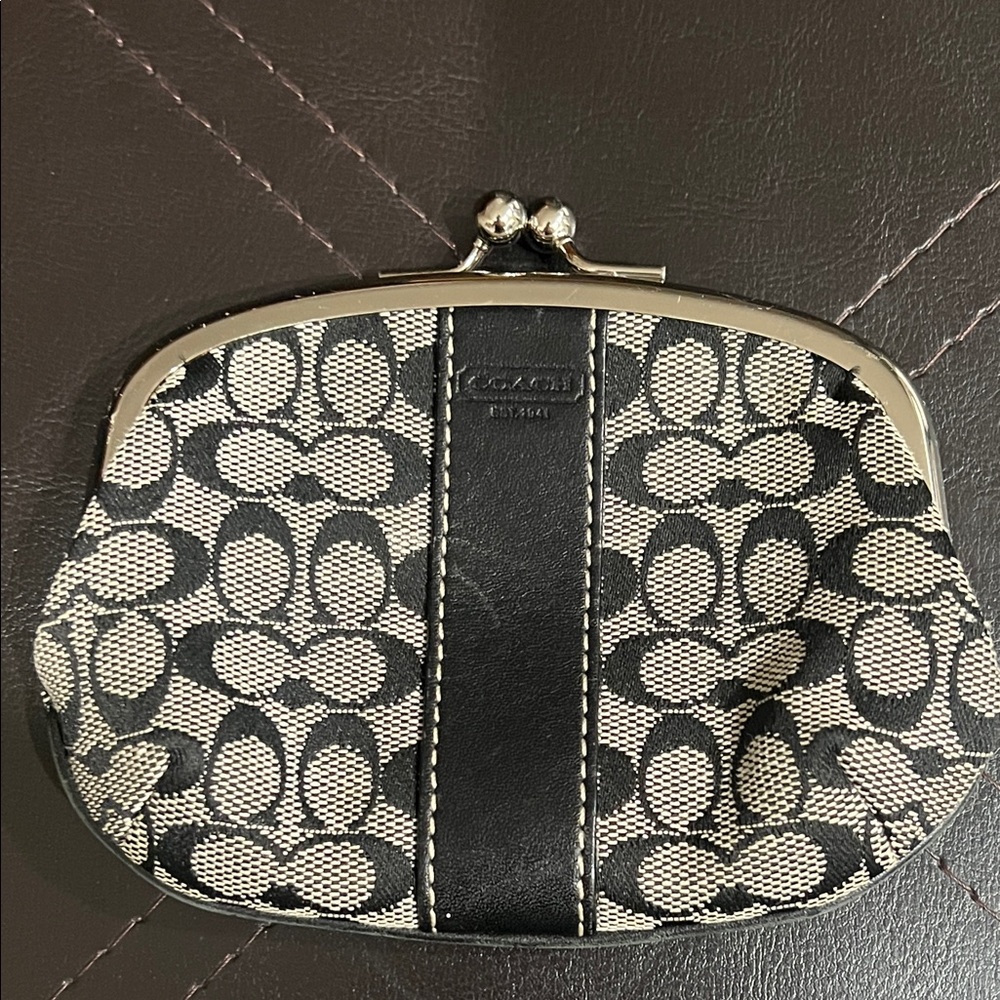 Coach Black and Cream Patterned Coin Purse